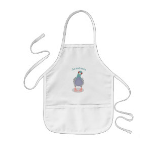 Funny curious pigeon cartoon illustration kids apron
