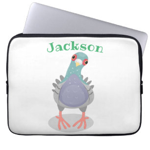 Funny curious pigeon cartoon illustration laptop sleeve