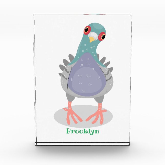 Funny curious pigeon cartoon illustration photo block (Front)