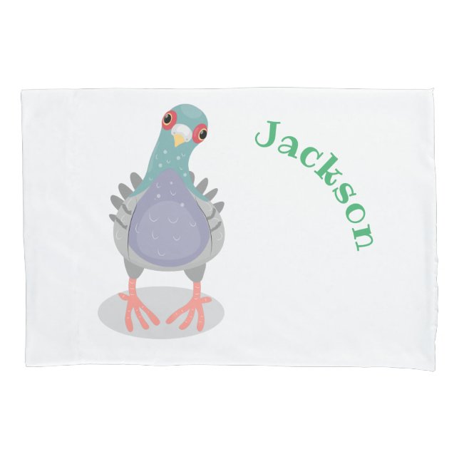Funny curious pigeon cartoon illustration pillowcase (Front)