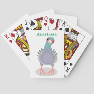 Funny curious pigeon cartoon illustration playing cards