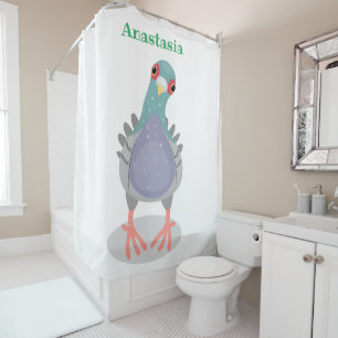 Funny curious pigeon cartoon illustration shower curtain