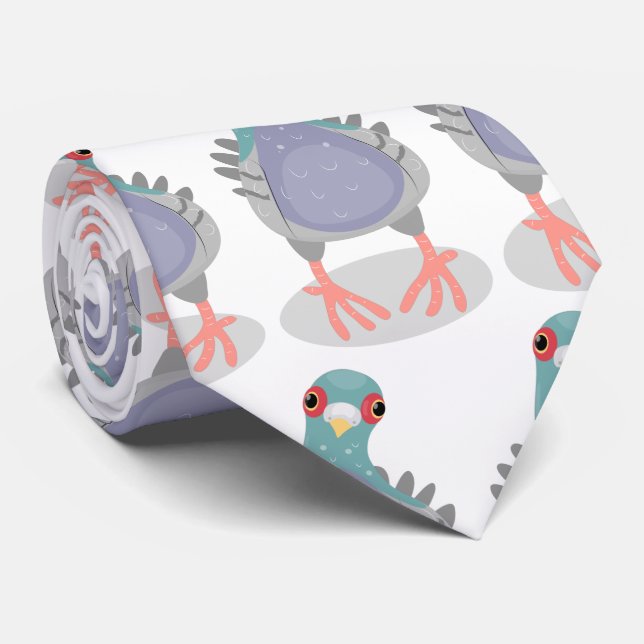 Funny curious pigeon cartoon illustration tie (Rolled)
