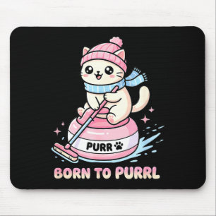 Funny Curling Cat Born To Purrl - Winter Sports Te Mouse Pad