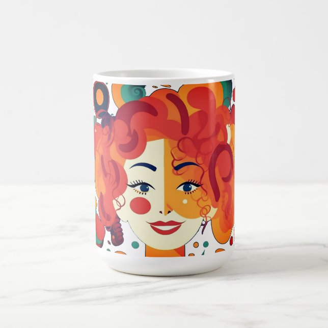 Funny curly girl, colourful and vibrant colours coffee mug (Center)