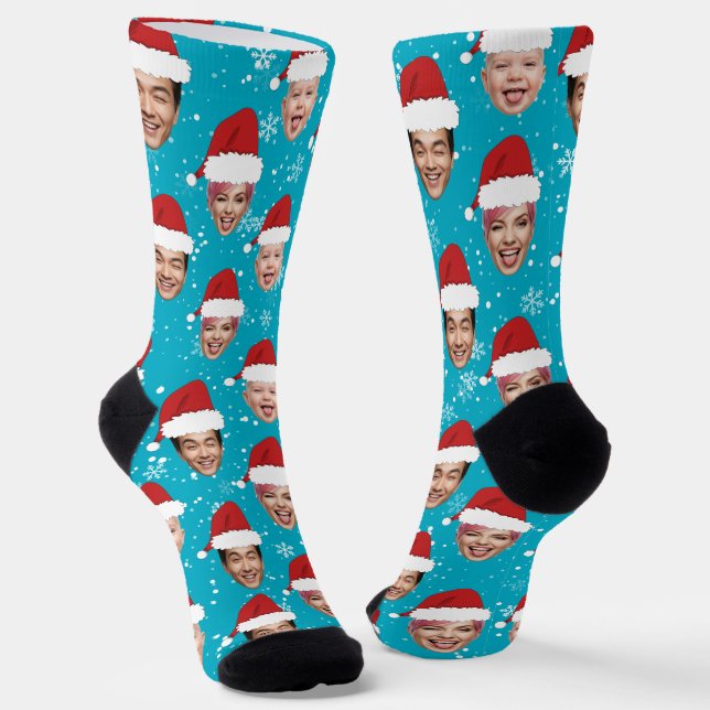 Funny Custom 3 Faces Christmas Santa Hats Socks (Angled)