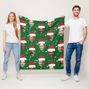 Funny Custom 4 Faces Photo Christmas Santa Hats Fleece Blanket