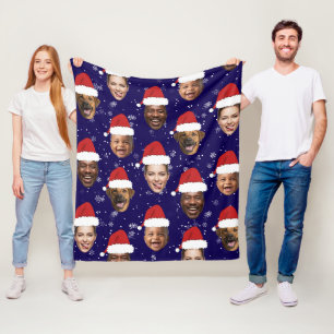 Funny Custom 4 Faces Photo Christmas Santa Hats Fleece Blanket