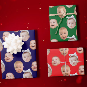 Funny Custom Baby Face Photo Face 3 Photos Baby Wrapping Paper Sheet