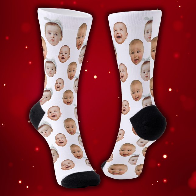 Funny Custom Baby Face Photo Face 3 Photos Socks (Creator Uploaded)