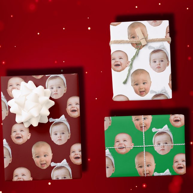 Funny Custom Baby Face Photo Face 3 Photos Wrapping Paper Sheet (Creator Uploaded)