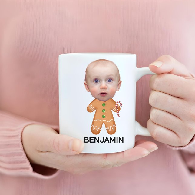 Funny Custom Baby Face Photo Gingerbread Christmas Coffee Mug (Creator Uploaded)