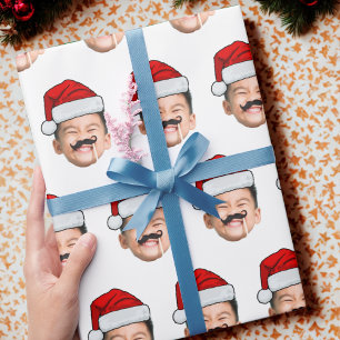 Funny Custom Baby Face Photo Santa Hat Christmas Wrapping Paper