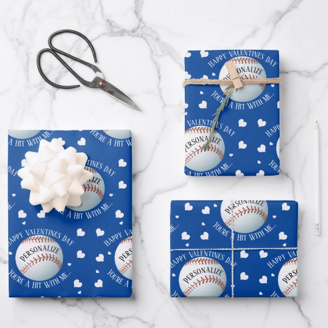 Funny Custom Baseball Baller Valentines Day Wrapping Paper Sheet (Front)