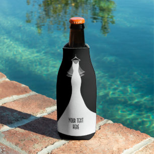 Funny custom beer bottle cooler with wedding dress
