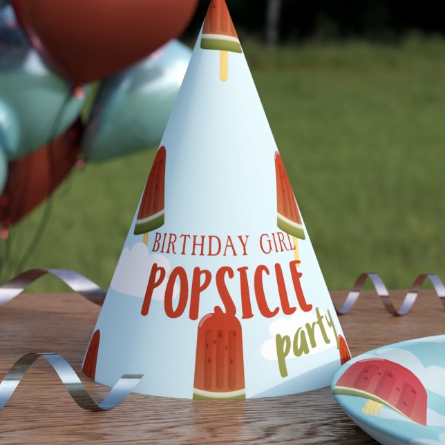 Funny Custom Birthday Girl Popsicle Party Hat (Perfect party hat for a Popsicle Party. Add your name!)