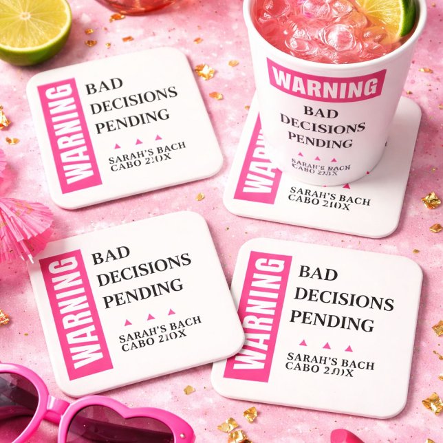 Funny Custom Bride Squad Party Favour Personalised Square Paper Coaster (Creator Uploaded)