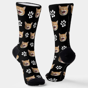 Funny Custom Cat Photo with Paw Pattern Socks