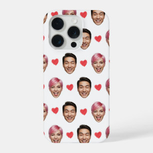Funny Custom Couple Faces Pattern Red Hearts iPhone 15 Pro Case