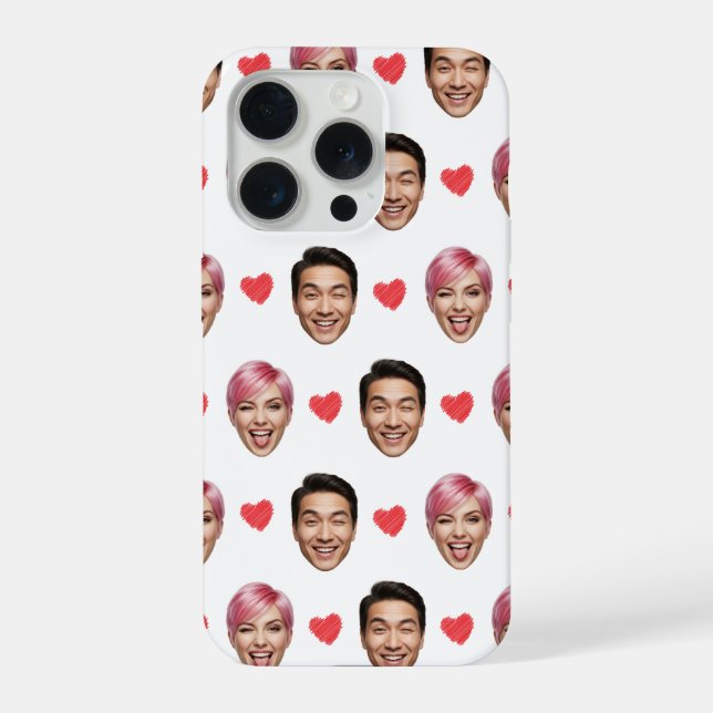 Funny Custom Couple Faces Pattern Red Hearts iPhone Case (Back)
