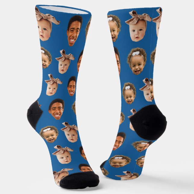Funny Custom Dad of 3 Kids Photo Blue Socks (Angled)