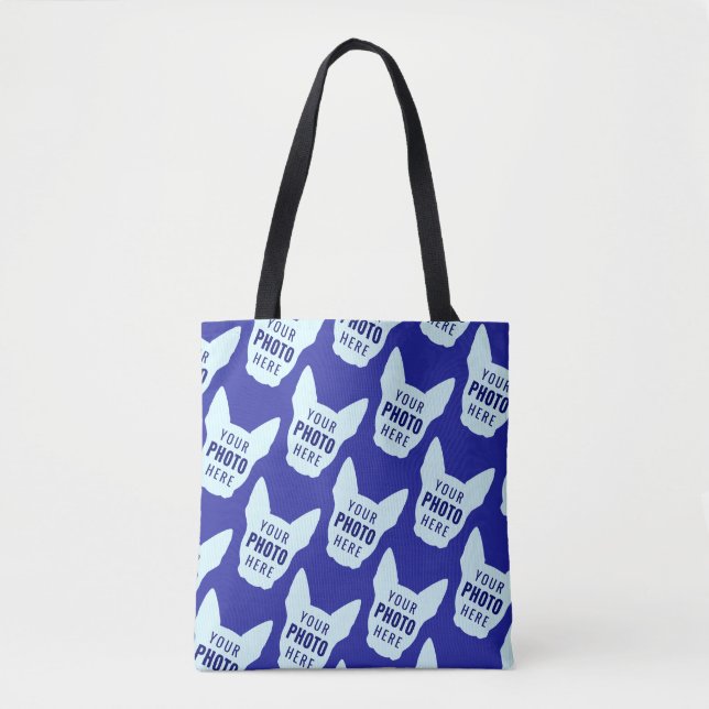Funny Custom Dog Face Photo Pattern Blue Tote Bag (Front)