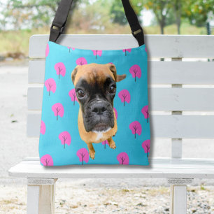 Funny Custom Dog Photo Pet Lover Blue Design Crossbody Bag