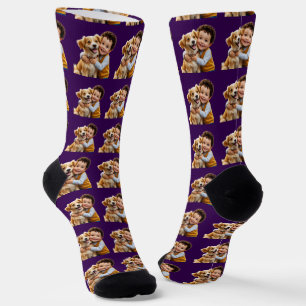 Funny Custom Face Cut Dog Kids Photo Can Cooler Socks