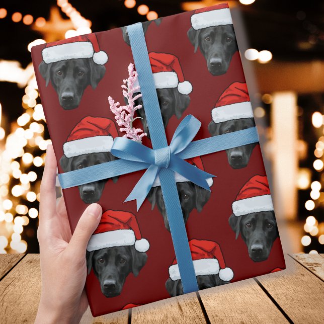 Funny Custom Face Dog Photo Santa Hat Christmas Wrapping Paper (Creator Uploaded)