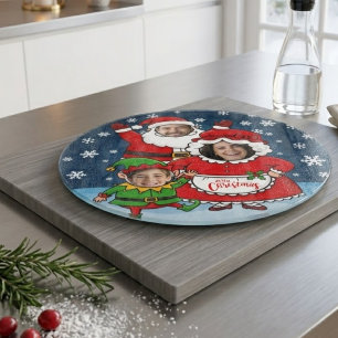 Funny Custom Face Family of 3 Christmas Cutting Board