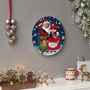 Funny Custom Face Family of 3 Christmas Round Clock