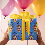 Funny Custom Face Photo Birthday Party Wrapping Paper<br><div class="desc">Funny custom photo birthday party wrapping paper personalised with a face cut out and the age. Design with confetti, a blue background, and a happy birthday message. To change the colour please click the button to edit the design. To make the cut-out of the photo you can download any free...</div>