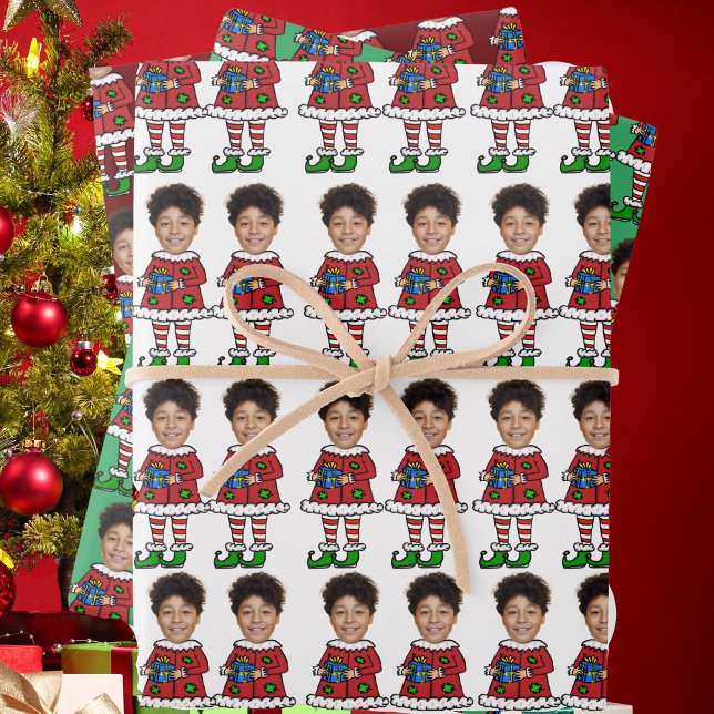 Funny Custom Face Photo Elf Christmas Wrapping Paper Sheet (Creator Uploaded)