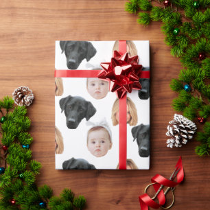 Funny Custom Face Photo Family Face 3 Photos Wrapping Paper