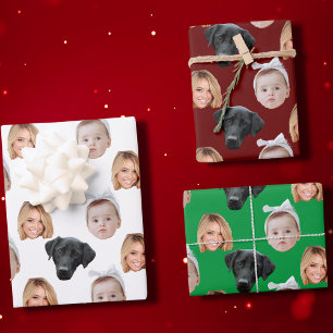 Funny Custom Face Photo Family Face 3 Photos Wrapping Paper Sheet