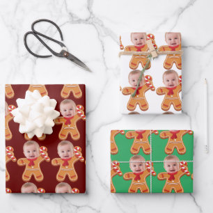 Funny Custom Face Photo Gingerbread baby Wrapping Paper Sheet
