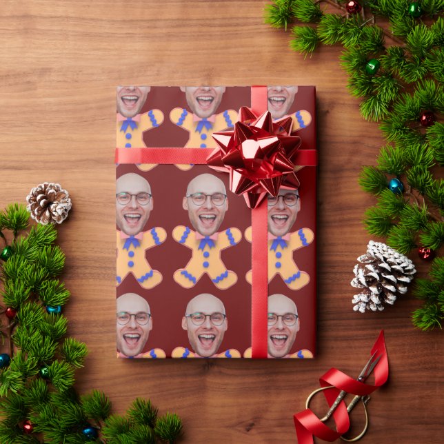 Funny Custom Face Photo Gingerbread Men Christmas Wrapping Paper (Holiday Gift)