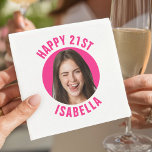 Funny Custom Face Photo Happy 21st Birthday Napkin<br><div class="desc">Mark the big 2‑1 in style with custom photo cocktail napkins featuring a standout circle portrait of the birthday star and their name featured underneath in sleek lettering. Bright accent color and minimalist layout create a trendy, eye‑catching look guests will notice at the bar, snack table, or dessert spread. Swap...</div>