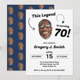 Funny Custom Face Photo Men 70th Birthday Party Invitation