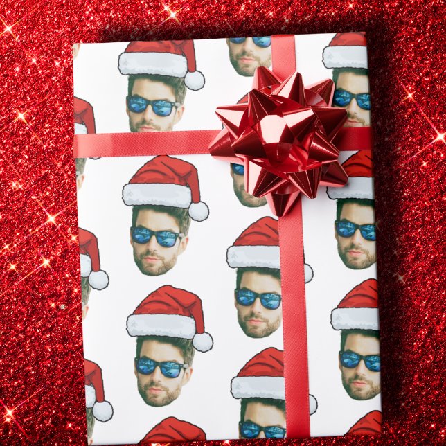 Funny Custom Face Photo Santa Claus Hat Christmas  Wrapping Paper (Creator Uploaded)
