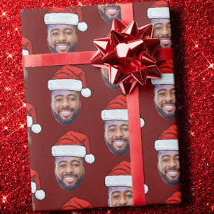 Funny Custom Face Photo Santa Claus Hat Christmas  Wrapping Paper