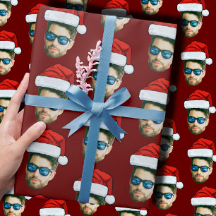 Funny Custom Face Photo Santa Claus Hat Christmas  Wrapping Paper