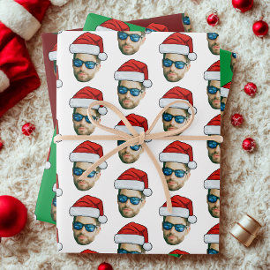 Funny Custom Face Photo Santa Claus Hat Christmas Wrapping Paper Sheet