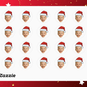 Funny Custom Face Photo Santa Hat Christmas Classic Round Sticker
