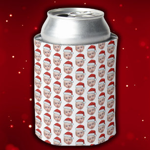 Funny Custom Face Photo Santa Head Christmas Can Cooler
