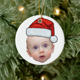 Funny Custom Face Photo Santa Head Christmas Ceramic Tree Decoration