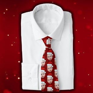 Funny Custom Face Photo Santa Head Christmas Red Tie