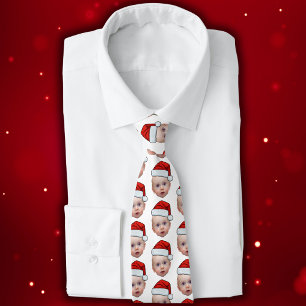 Funny Custom Face Photo Santa Head Christmas Tie