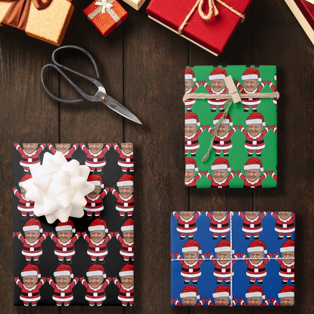 Funny Custom Face Photo Santa Head Trump Wrapping Paper Sheet (Creator Uploaded)