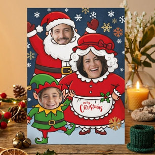 Funny Custom Face Santa Mrs Claus Elf Christmas Holiday Card